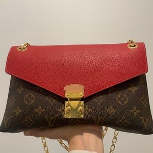 Louis Vuitton Pallas Chain Shoulder Bag Monogram Canvas and Calfskin Brown, Red